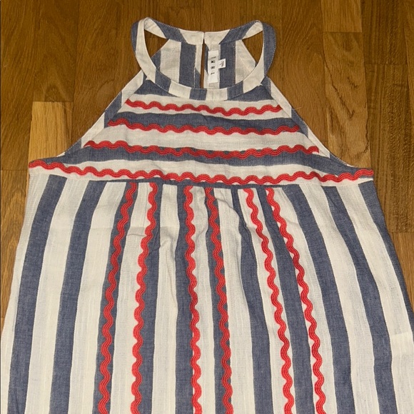 THML Tops - THML Blue and White Striped Halter Top with Red Detail